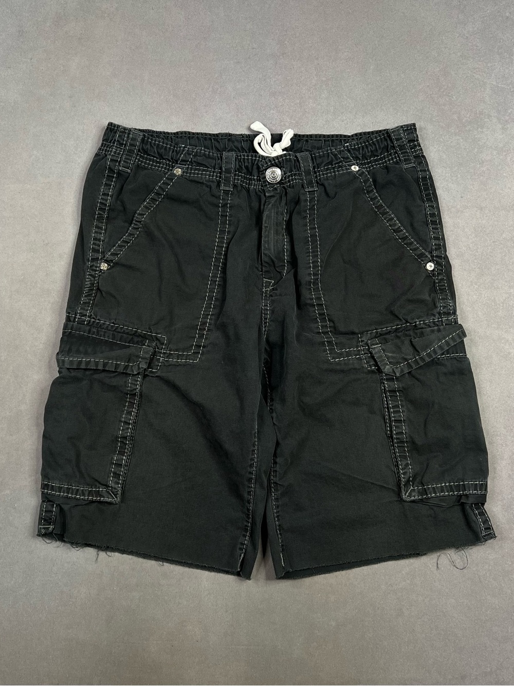 True Religion Black Cargo Shorts with Contrast Stitching